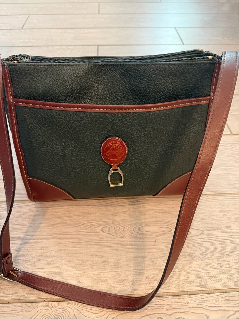 Leslie Fay Vintage Hunter Green & Brown Faux Leather Crossbody Horse Bit Bag